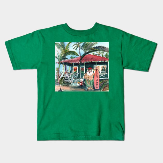 Mele Kalikimaka Santa Kids T-Shirt by KauaiArtist